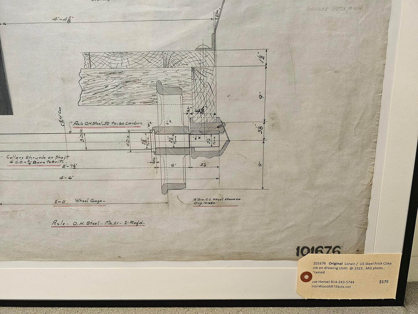 101676 original Ink on Drawing cloth coal wheel for Pittsburgh icon H. C.Frick Co.