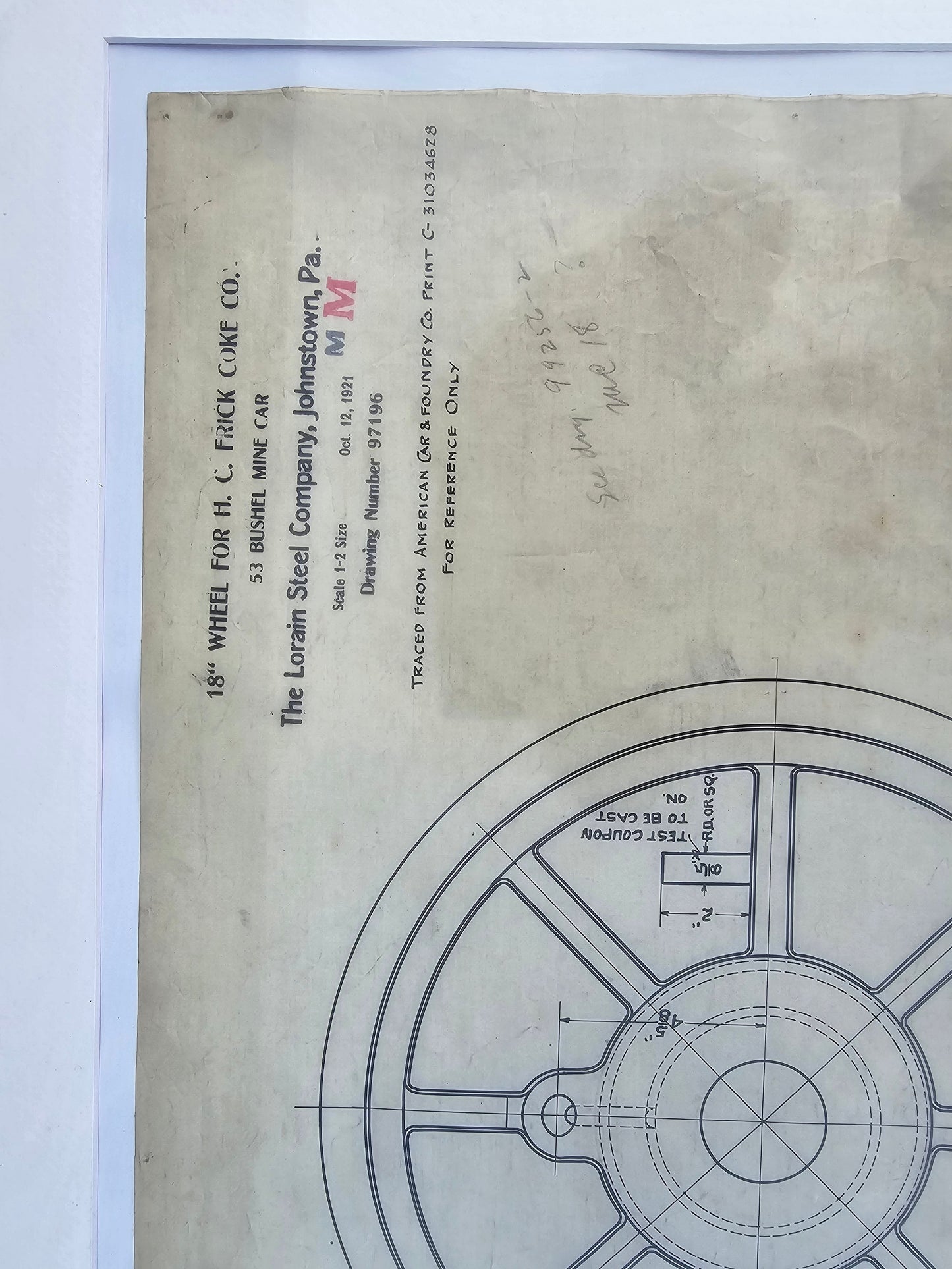 97196 original Ink on Drawing cloth coal wheel for Pittsburgh icon H. C.Frick Co.
